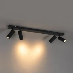 QAZQA Deckenstrahler|Aufbaustrahler*Moderner Deckenstrahler schwarz 4-flammig verstellbar - Renna