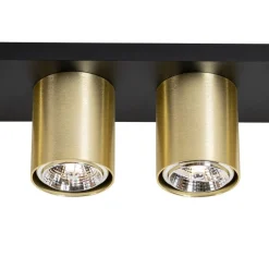 QAZQA Deckenstrahler|Aufbaustrahler*Moderner Deckenstrahler schwarz mit Gold 4-flammig – Tubo