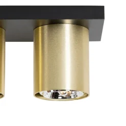 QAZQA Deckenstrahler|Aufbaustrahler*Moderner Deckenstrahler schwarz mit Gold 4-flammig – Tubo