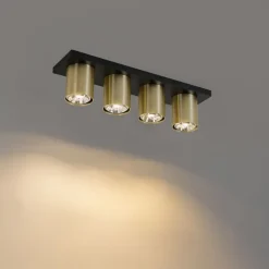QAZQA Deckenstrahler|Aufbaustrahler*Moderner Deckenstrahler schwarz mit Gold 4-flammig – Tubo