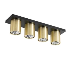 QAZQA Deckenstrahler|Aufbaustrahler*Moderner Deckenstrahler schwarz mit Gold 4-flammig – Tubo