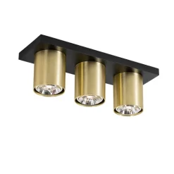 QAZQA Deckenstrahler|Aufbaustrahler*Moderner Deckenstrahler Schwarz mit Gold 3-flammig – Tubo