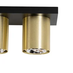 QAZQA Deckenstrahler|Aufbaustrahler*Moderner Deckenstrahler Schwarz mit Gold 3-flammig – Tubo