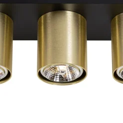 QAZQA Deckenstrahler|Aufbaustrahler*Moderner Deckenstrahler Schwarz mit Gold 3-flammig – Tubo