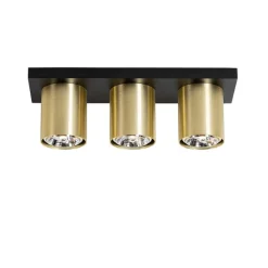 QAZQA Deckenstrahler|Aufbaustrahler*Moderner Deckenstrahler Schwarz mit Gold 3-flammig – Tubo