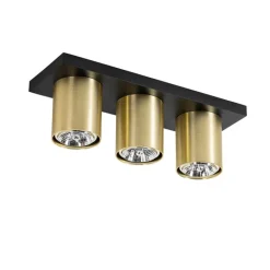 QAZQA Deckenstrahler|Aufbaustrahler*Moderner Deckenstrahler Schwarz mit Gold 3-flammig – Tubo