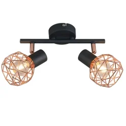 QAZQA Deckenstrahler|Aufbaustrahler*Moderner Deckenstrahler schwarz mit zwei kupfernen Lampenschirmen - Mesh 2