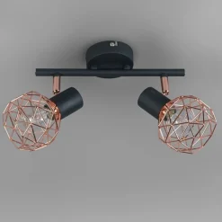 QAZQA Deckenstrahler|Aufbaustrahler*Moderner Deckenstrahler schwarz mit zwei kupfernen Lampenschirmen - Mesh 2