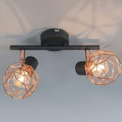 QAZQA Deckenstrahler|Aufbaustrahler*Moderner Deckenstrahler schwarz mit zwei kupfernen Lampenschirmen - Mesh 2