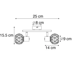 QAZQA Deckenstrahler|Aufbaustrahler*Moderner Deckenstrahler schwarz mit zwei kupfernen Lampenschirmen - Mesh 2