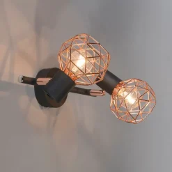 QAZQA Deckenstrahler|Aufbaustrahler*Moderner Deckenstrahler schwarz mit zwei kupfernen Lampenschirmen - Mesh 2