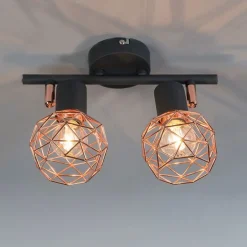 QAZQA Deckenstrahler|Aufbaustrahler*Moderner Deckenstrahler schwarz mit zwei kupfernen Lampenschirmen - Mesh 2