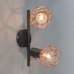 QAZQA Deckenstrahler|Aufbaustrahler*Moderner Deckenstrahler schwarz mit zwei kupfernen Lampenschirmen - Mesh 2