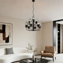 QAZQA Led-Kronleuchter|Kronleuchter*Moderner Kronleuchter schwarz mit Rauchglas 9-flammig - Laura