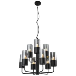 QAZQA Led-Kronleuchter|Kronleuchter*Moderner Kronleuchter schwarz mit Rauchglas 9-flammig - Laura