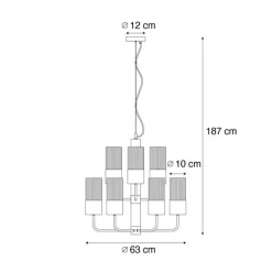 QAZQA Led-Kronleuchter|Kronleuchter*Moderner Kronleuchter schwarz mit Rauchglas 9-flammig - Laura