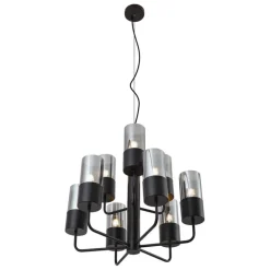 QAZQA Led-Kronleuchter|Kronleuchter*Moderner Kronleuchter schwarz mit Rauchglas 9-flammig - Laura