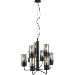 QAZQA Led-Kronleuchter|Kronleuchter*Moderner Kronleuchter schwarz mit Rauchglas 9-flammig - Laura