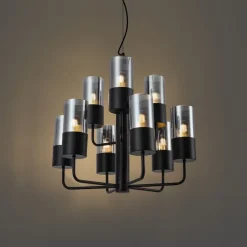 QAZQA Led-Kronleuchter|Kronleuchter*Moderner Kronleuchter schwarz mit Rauchglas 9-flammig - Laura