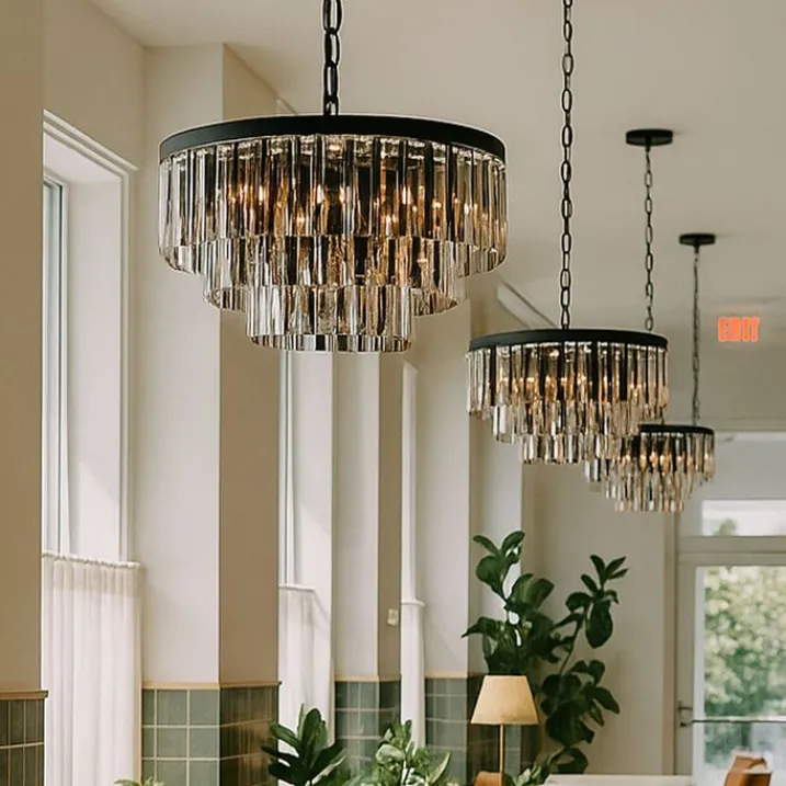 QAZQA Esszimmerlampen|Led-Kronleuchter*Moderner Kronleuchter Schwarz mit Rauchglas 9-flammig - Amel