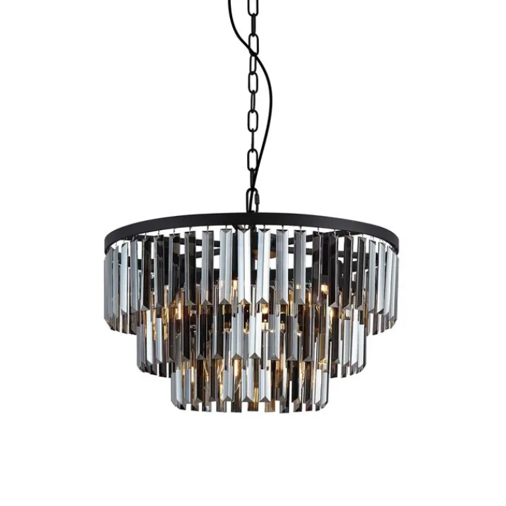 QAZQA Esszimmerlampen|Led-Kronleuchter*Moderner Kronleuchter Schwarz mit Rauchglas 9-flammig - Amel