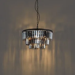 QAZQA Esszimmerlampen|Led-Kronleuchter*Moderner Kronleuchter Schwarz mit Rauchglas 9-flammig - Amel