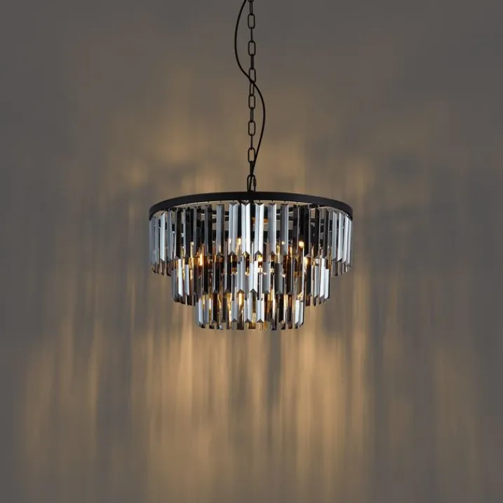 QAZQA Esszimmerlampen|Led-Kronleuchter*Moderner Kronleuchter Schwarz mit Rauchglas 9-flammig - Amel