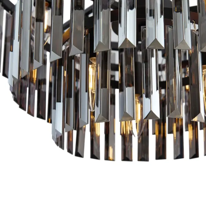 QAZQA Esszimmerlampen|Led-Kronleuchter*Moderner Kronleuchter Schwarz mit Rauchglas 9-flammig - Amel