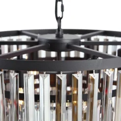 QAZQA Esszimmerlampen|Led-Kronleuchter*Moderner Kronleuchter Schwarz mit Rauchglas 9-flammig - Amel