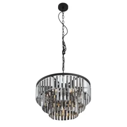 QAZQA Esszimmerlampen|Led-Kronleuchter*Moderner Kronleuchter Schwarz mit Rauchglas 9-flammig - Amel