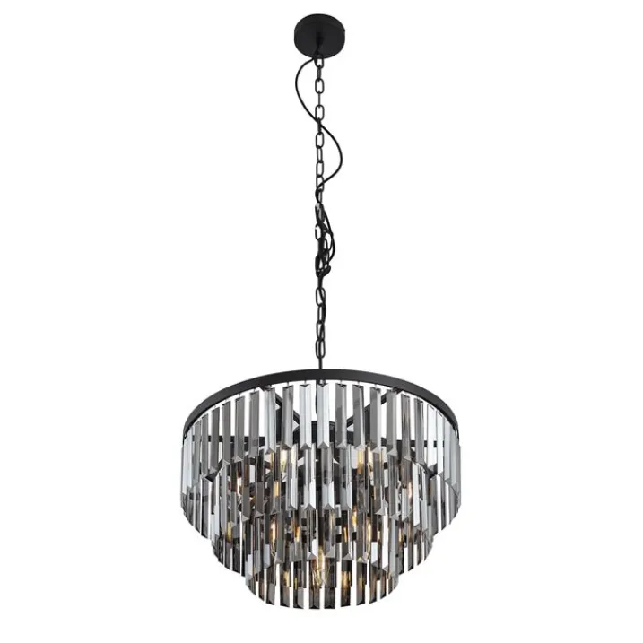 QAZQA Esszimmerlampen|Led-Kronleuchter*Moderner Kronleuchter Schwarz mit Rauchglas 9-flammig - Amel