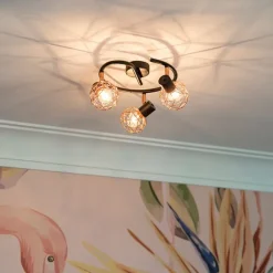 QAZQA Deckenstrahler|Aufbaustrahler*Moderner schwarzer Deckenstraher mit kupfer 3 flammig - Mesh