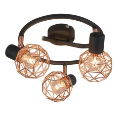 QAZQA Deckenstrahler|Aufbaustrahler*Moderner schwarzer Deckenstraher mit kupfer 3 flammig - Mesh