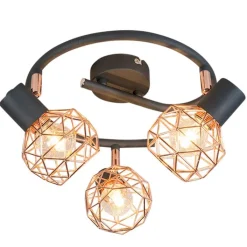 QAZQA Deckenstrahler|Aufbaustrahler*Moderner schwarzer Deckenstraher mit kupfer 3 flammig - Mesh