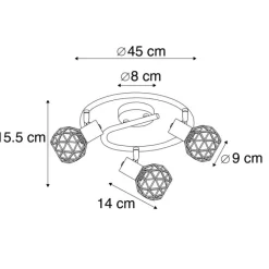 QAZQA Deckenstrahler|Aufbaustrahler*Moderner schwarzer Deckenstraher mit kupfer 3 flammig - Mesh