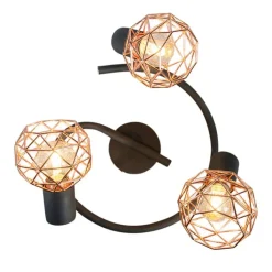 QAZQA Deckenstrahler|Aufbaustrahler*Moderner schwarzer Deckenstraher mit kupfer 3 flammig - Mesh