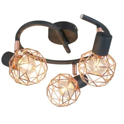 QAZQA Deckenstrahler|Aufbaustrahler*Moderner schwarzer Deckenstraher mit kupfer 3 flammig - Mesh