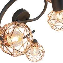 QAZQA Deckenstrahler|Aufbaustrahler*Moderner schwarzer Deckenstraher mit kupfer 3 flammig - Mesh