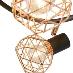 QAZQA Deckenstrahler|Aufbaustrahler*Moderner schwarzer Deckenstraher mit kupfer 3 flammig - Mesh