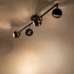 QAZQA Küchenlampen|Deckenstrahler*Moderner Spot 4-Flammig schwarz mit goldener Innenseite- Buell Deluxe