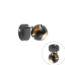 QAZQA Wandleuchten|Wohnzimmerlampen*Moderner Spot 1-Flammig schwarz mit goldener Innenseite - Buell Deluxe