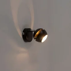 QAZQA Wandleuchten|Wohnzimmerlampen*Moderner Spot 1-Flammig schwarz mit goldener Innenseite - Buell Deluxe