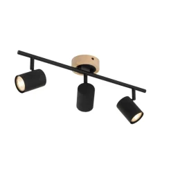 QAZQA Küchenlampen|Deckenstrahler*Moderner Spot in Schwarz mit 3-flammigem, kippbarem Holz - Jeana