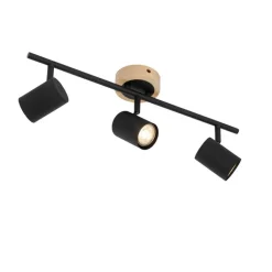 QAZQA Küchenlampen|Deckenstrahler*Moderner Spot in Schwarz mit 3-flammigem, kippbarem Holz - Jeana