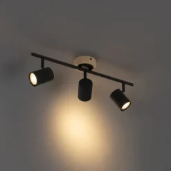 QAZQA Küchenlampen|Deckenstrahler*Moderner Spot in Schwarz mit 3-flammigem, kippbarem Holz - Jeana