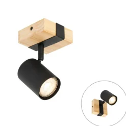 QAZQA Wandstrahler|Deckenstrahler*Moderner Spot in Schwarz mit Holz, verstellbar, quadratisch – Jeana