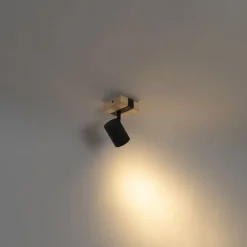 QAZQA Wandstrahler|Deckenstrahler*Moderner Spot in Schwarz mit Holz, verstellbar, quadratisch – Jeana