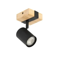 QAZQA Wandstrahler|Deckenstrahler*Moderner Spot in Schwarz mit Holz, verstellbar, quadratisch – Jeana