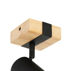 QAZQA Wandstrahler|Deckenstrahler*Moderner Spot in Schwarz mit Holz, verstellbar, quadratisch – Jeana