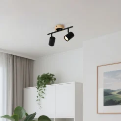 QAZQA Schlafzimmerlampen|Küchenlampen*Moderner Spot in Schwarz mit kippbarem Holz, 2-flammig – Jeana